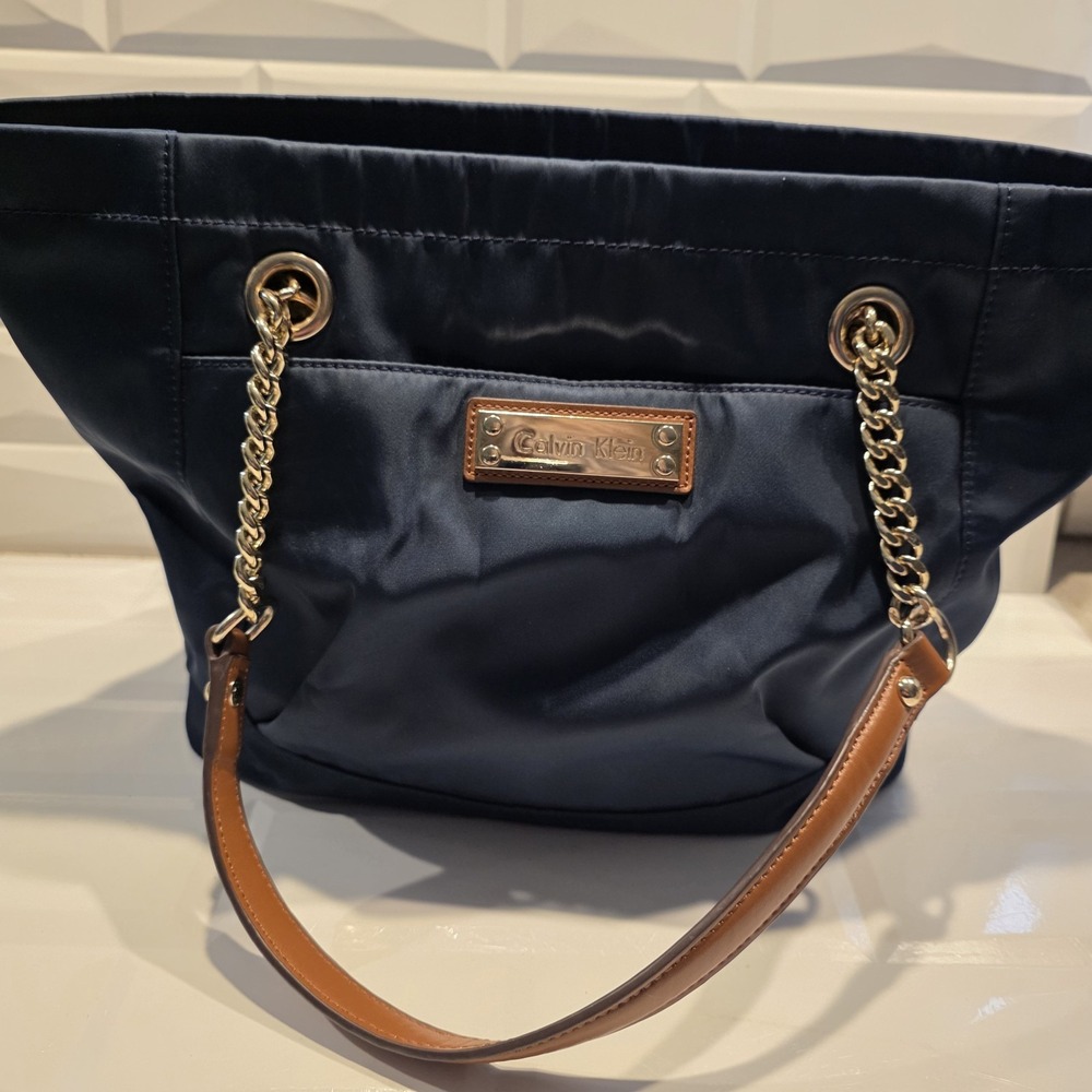 Calvin Klein Florence tote.  Nylon & Leather.  Navy